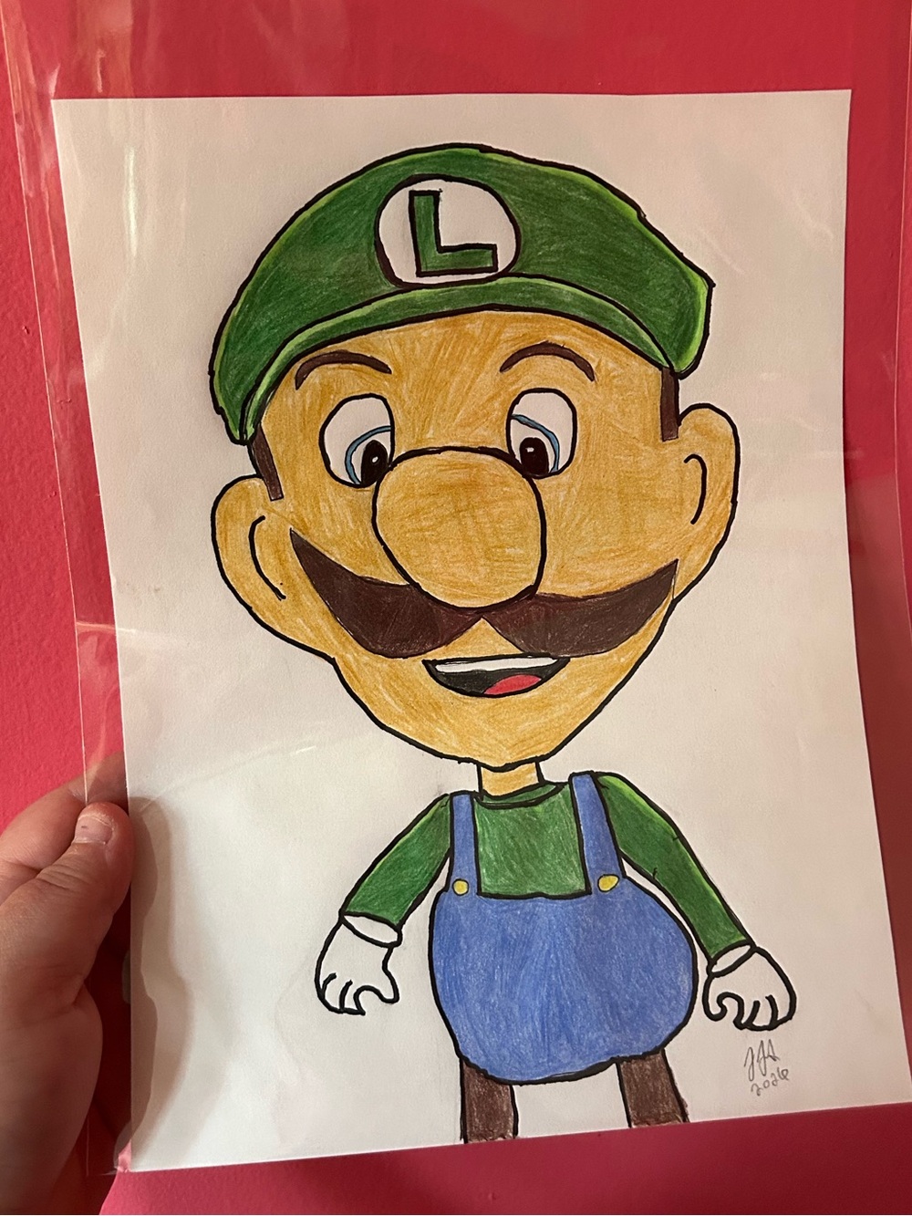 Hand Drawn Colored Pencil Luigi Fan Art Super Mario Brothers